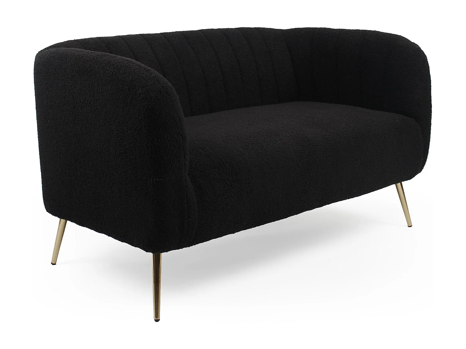 Canapé 2 places moderne Bombaro pieds métal doré et Tissu bouclette Noir