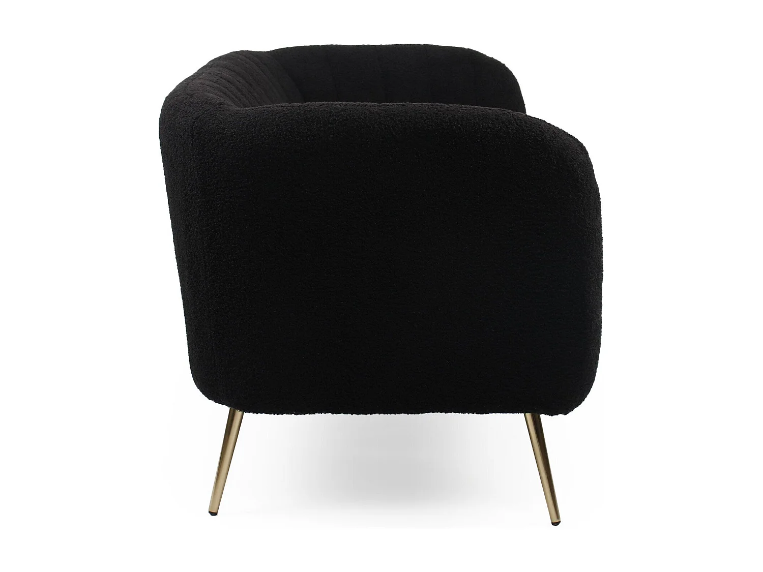 Canapé 2 places moderne Bombaro pieds métal doré et Tissu bouclette Noir