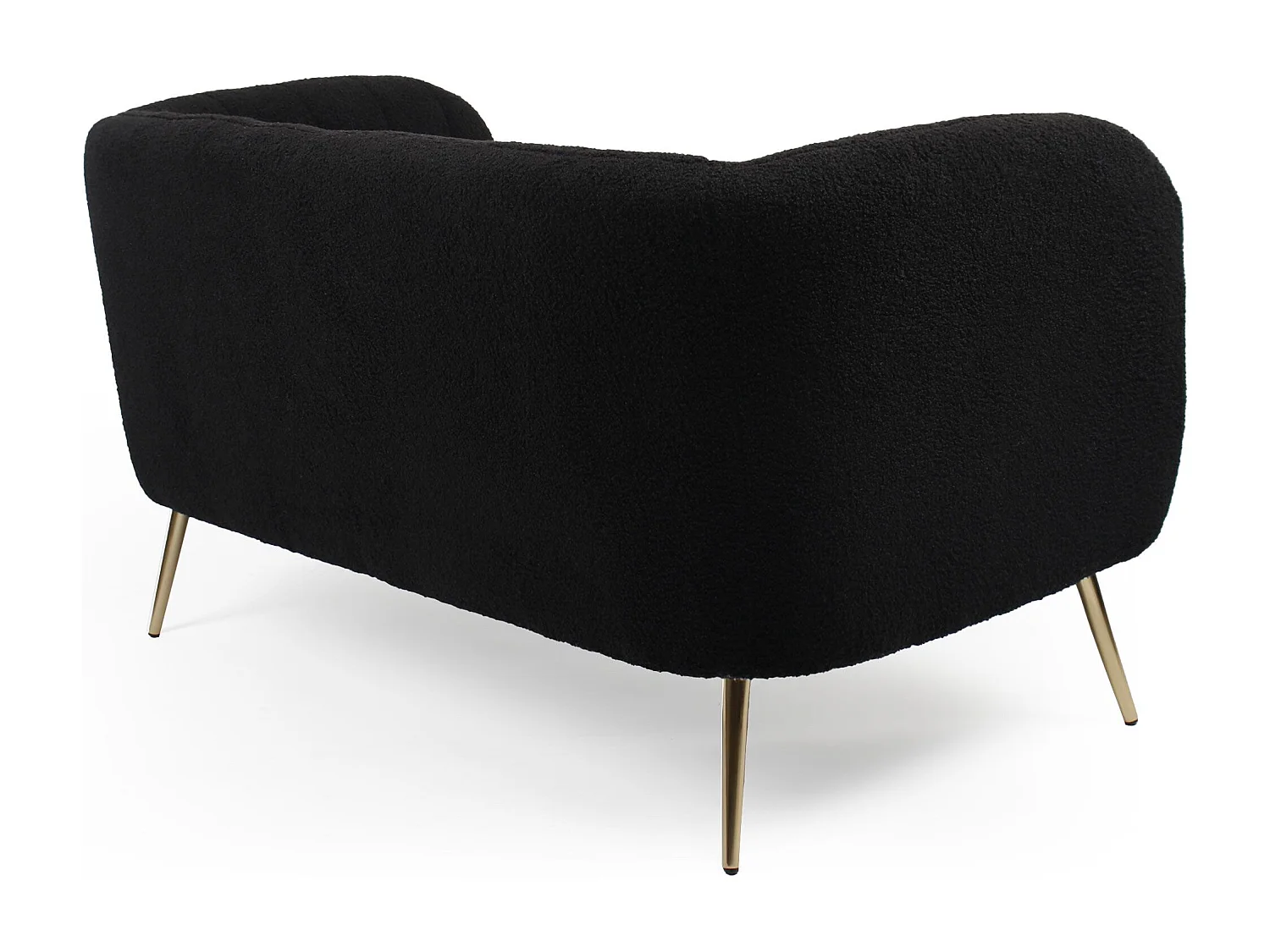 Canapé 2 places moderne Bombaro pieds métal doré et Tissu bouclette Noir