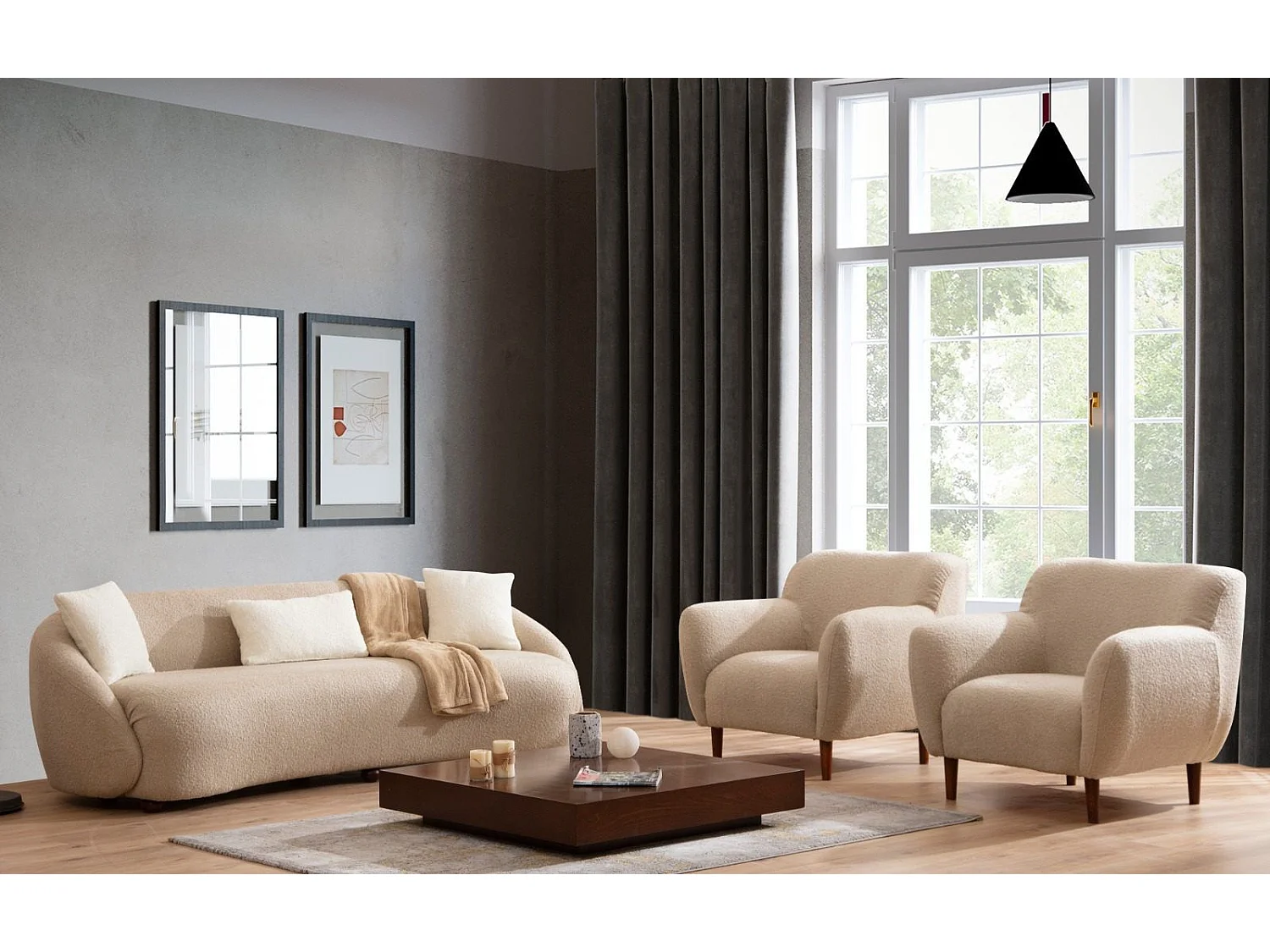 Sofá Altadena 353, De color marrón claro, 230x94x75cm, Tapiz, Patas: Metal