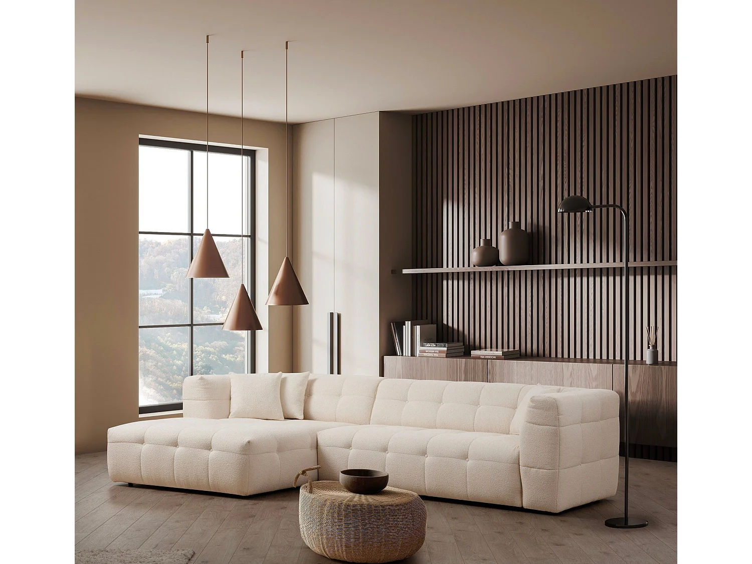 Canapé d'angle à gauche Simur Tissu bouclette Beige