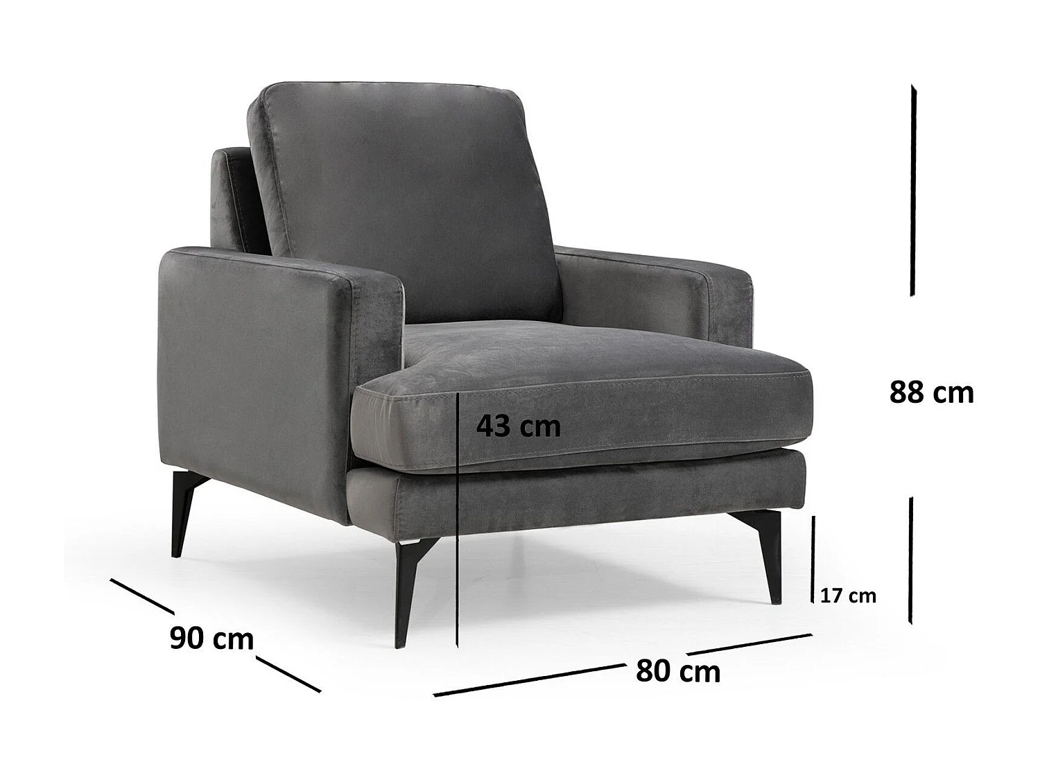 Poltrona de orelhas estilosa, antracite, 80 x 90 x 88 cm | Estrutura em madeira de faia e aglomerado, 100% poliéster, espuma cinza macia | Design indu
