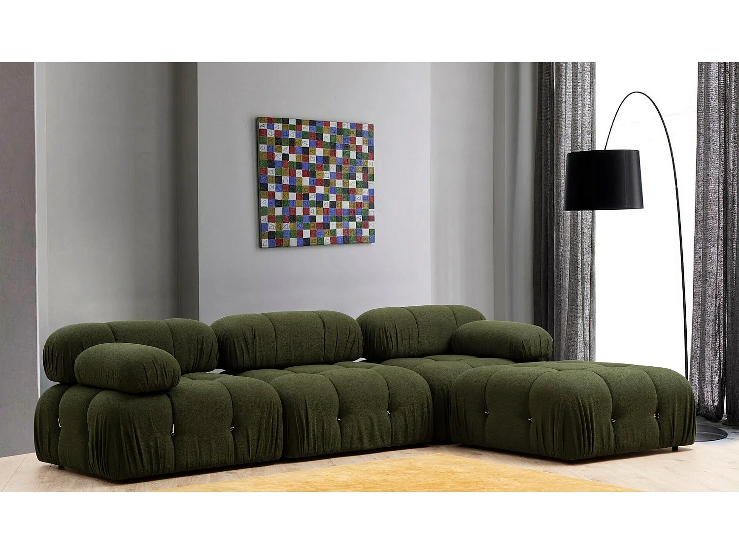 Eleganter 1-Sitzer-Sessel, grün, 95x95x75 cm | Gestell aus Buchenholz und Spanplatte, 100 % Polyester, abnehmbare Rücken- und Armlehne | Per