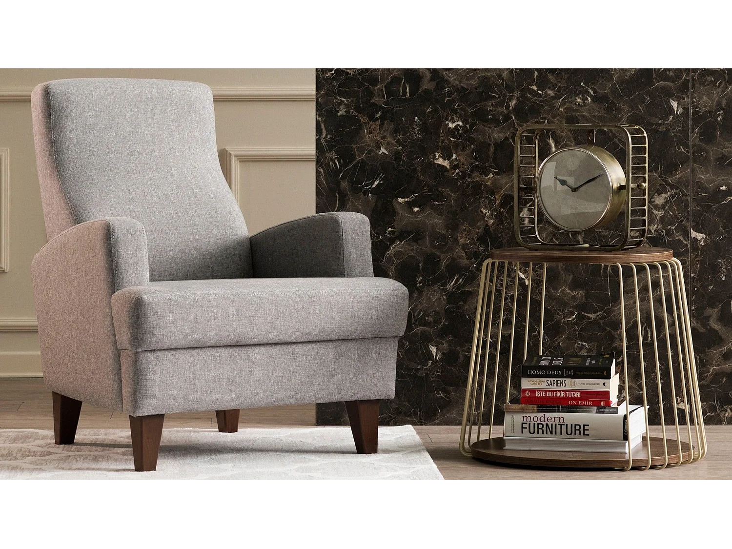 Fauteuil Juana Tissu Gris clair