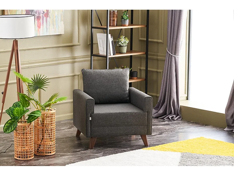 Moderne 1-zits fauteuil – 82 x 85 x 81 cm – Antraciet – Dennenhout en MDF, 100% polyester