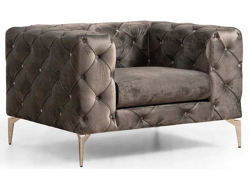 Chesterfield sillón Altadena 358, Gris, 70x108x90cm, Tapiz, Patas: Metal