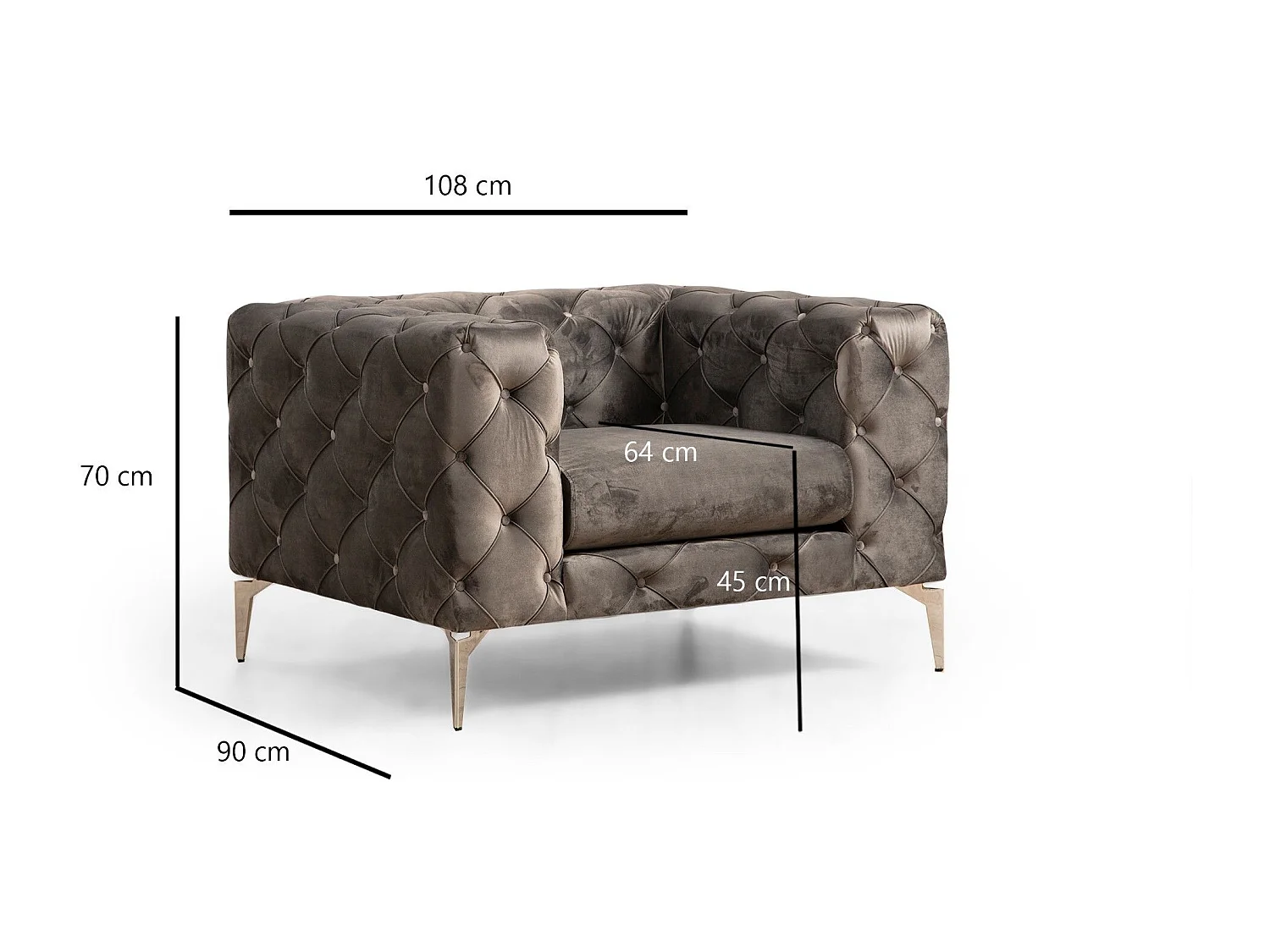 Fauteuil capitonné avec coussin Alykes Velours Anthracite