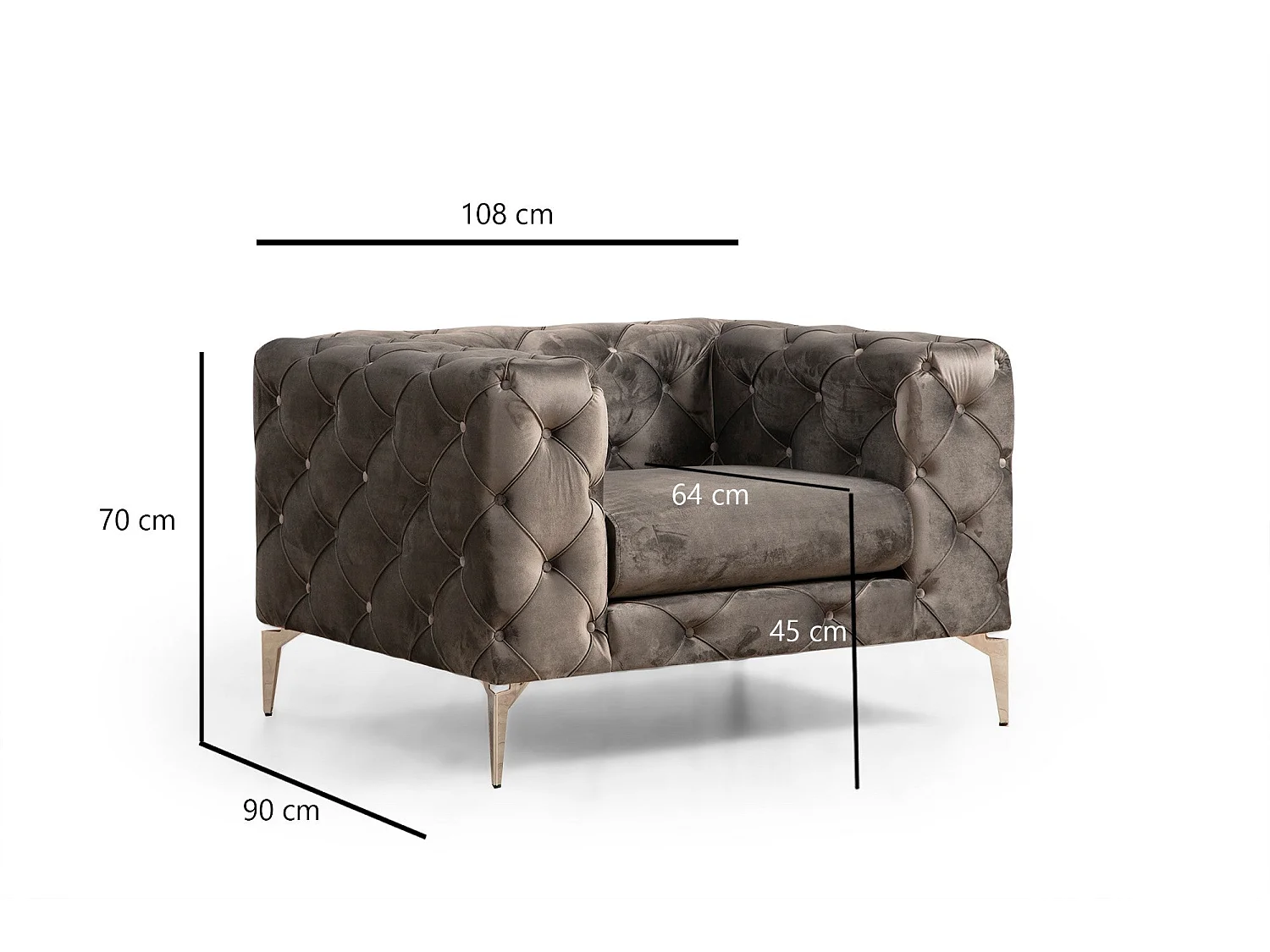 Fauteuil capitonné avec coussin Alykes Velours Anthracite