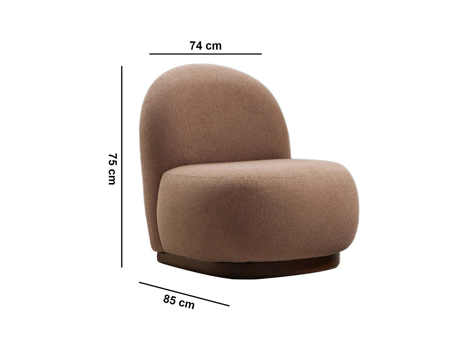 Elegante fauteuil, Cappuccinokleur, 74 x 85 x 75 cm | Frame van beukenhout en spaanplaat, 100% polyester, poten van walnoothout | Perfect om