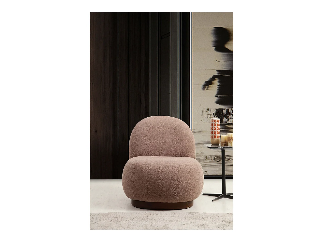 Elegante fauteuil, Cappuccinokleur, 74 x 85 x 75 cm | Frame van beukenhout en spaanplaat, 100% polyester, poten van walnoothout | Perfect om