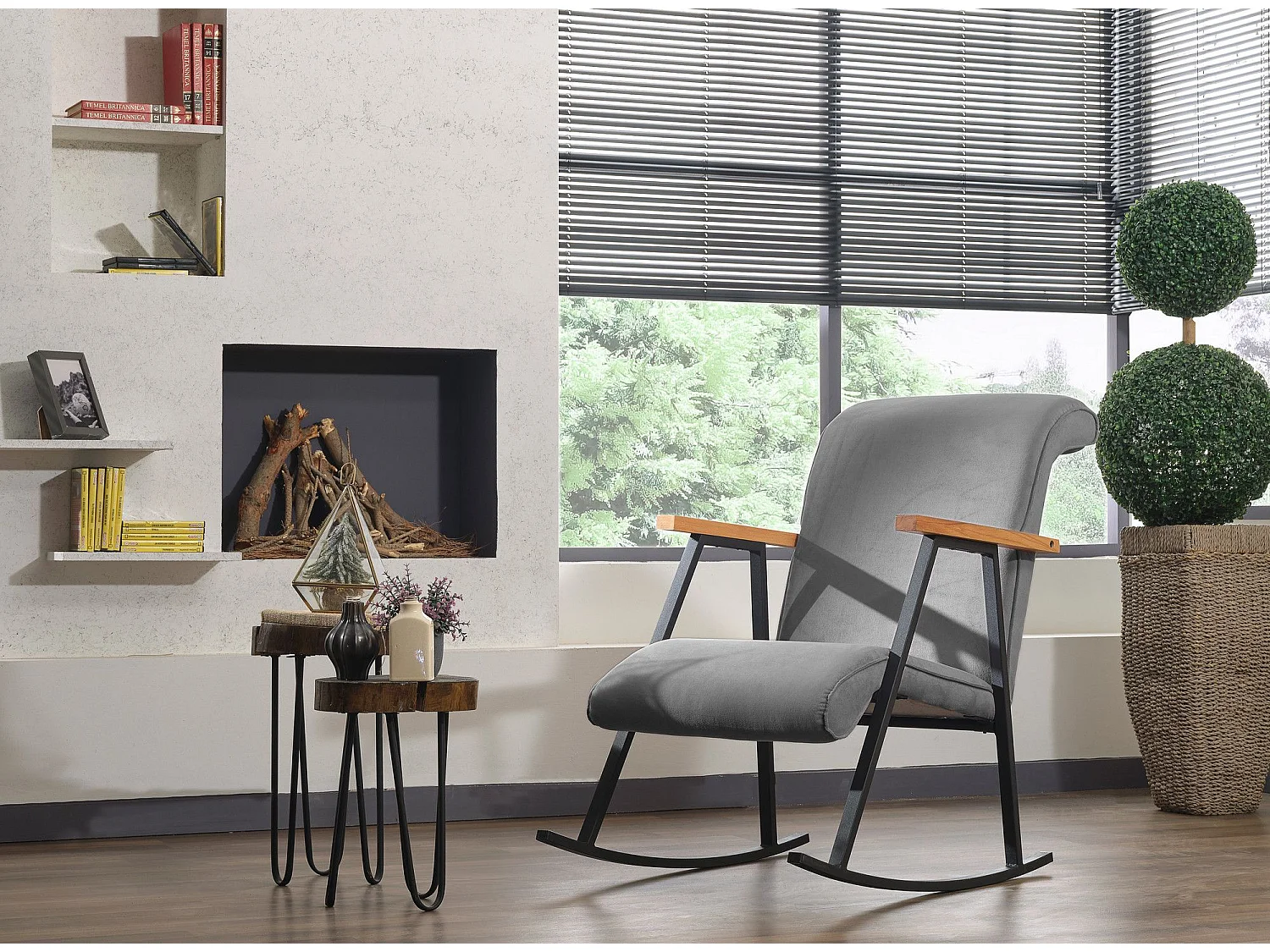 Mecedora Kailua 1646, Gris, 100x55x65cm, Tapiz, Metálico, Metal