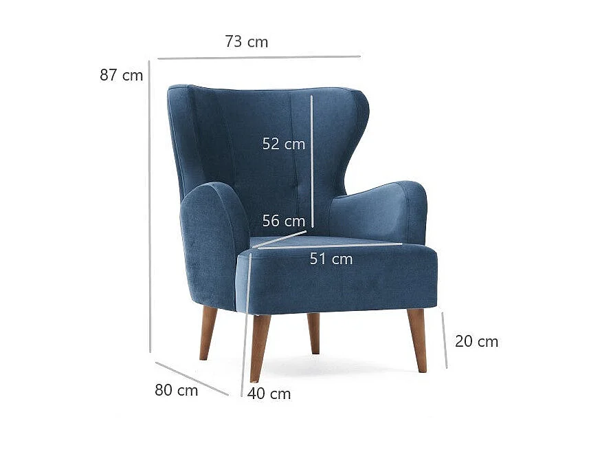 Sillón Altadena 458, Azul, 87x73x80cm, Tapiz, Patas: Madera