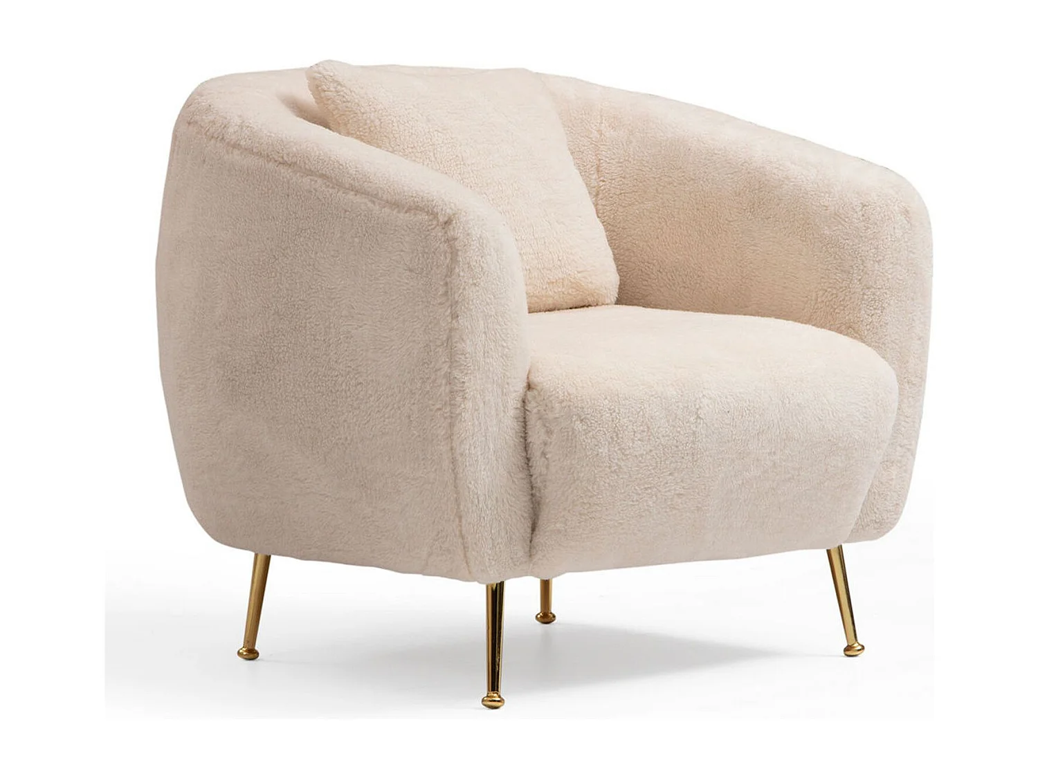 Poltrona Elegante, Bege, 85 x 85 x 80 cm | Estrutura em madeira de faia e aglomerado, 100% poliéster, pernas em metal dourado | Almofadas macias de es