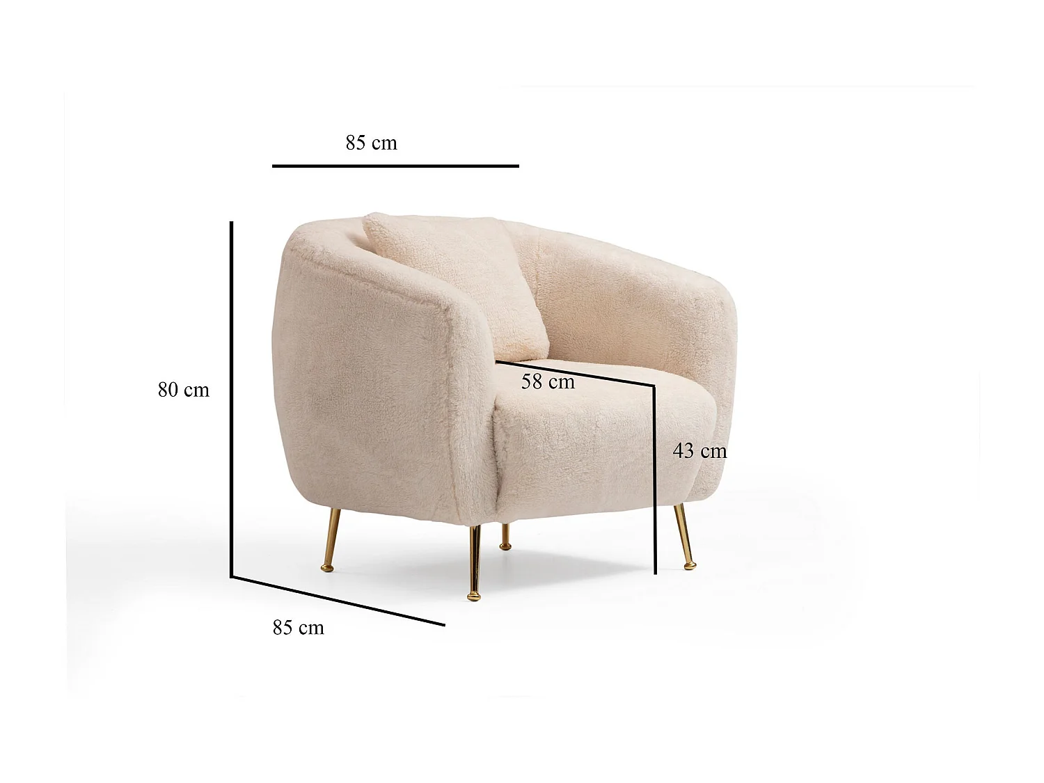 Poltrona Elegante, Bege, 85 x 85 x 80 cm | Estrutura em madeira de faia e aglomerado, 100% poliéster, pernas em metal dourado | Almofadas macias de es