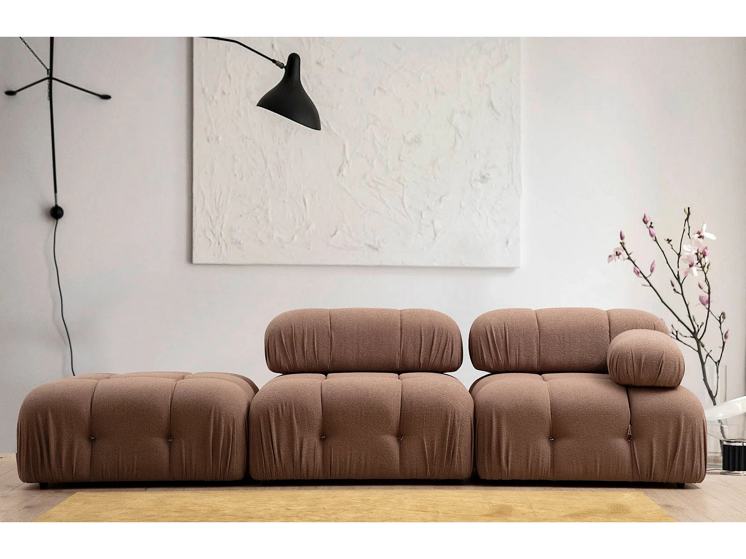 Fauteuil accoudoir ou module d'angle gauche Nourhane Tissu Marron