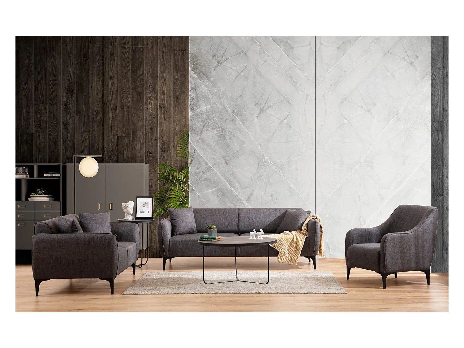 Elegante fauteuil, donkergrijs, 94 x 87 x 77 cm | Frame van beukenhout en spaanplaat, kussens van 100% polyester, schuim en veren | Perfect