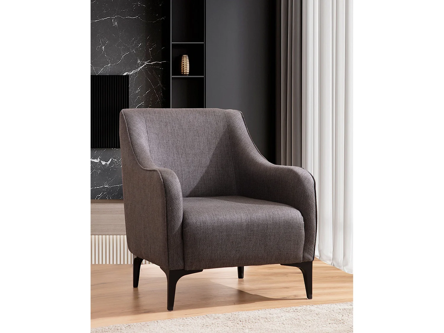 Elegante fauteuil, donkergrijs, 94 x 87 x 77 cm | Frame van beukenhout en spaanplaat, kussens van 100% polyester, schuim en veren | Perfect