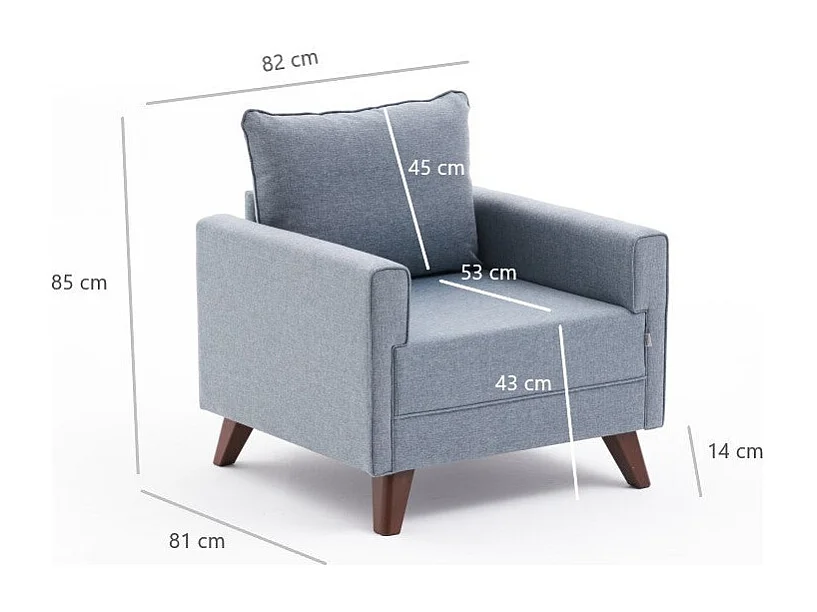 Sillón Altadena B101, Azul, 85x82x81cm, Tapiz, Patas: Plástico