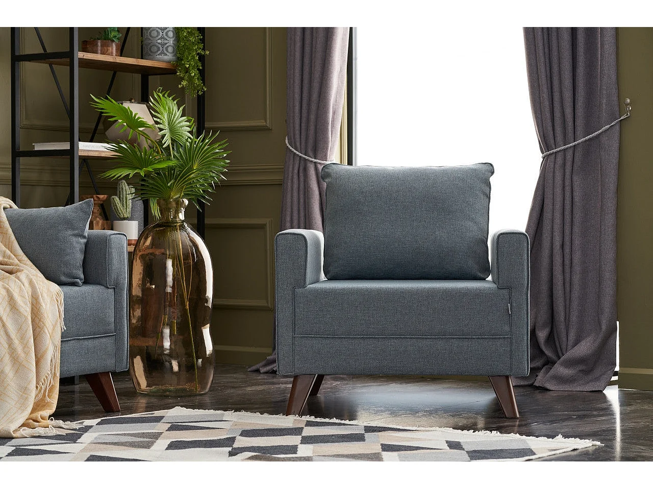 Sillón Altadena B101, Azul, 85x82x81cm, Tapiz, Patas: Plástico