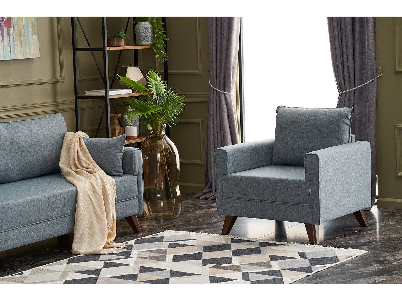 Fauteuil Hermoso Tissu Bleu