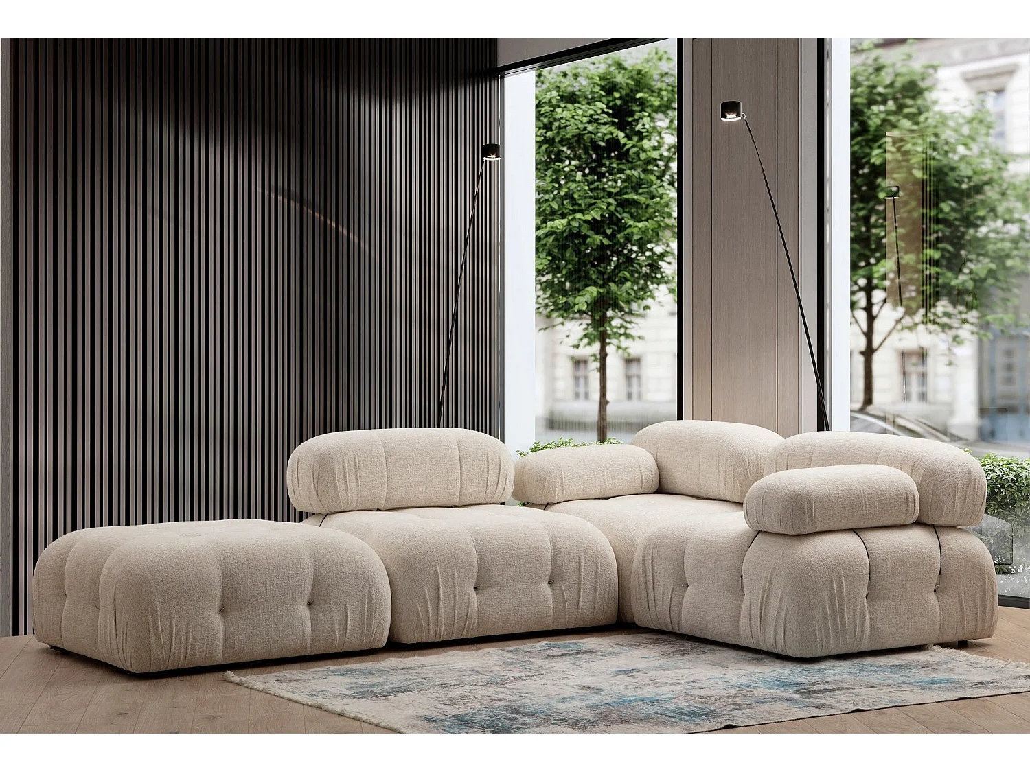 Sillón modular Altadena A105, De color marrón claro, 75x95x95cm, Tapiz, Patas: Plástico