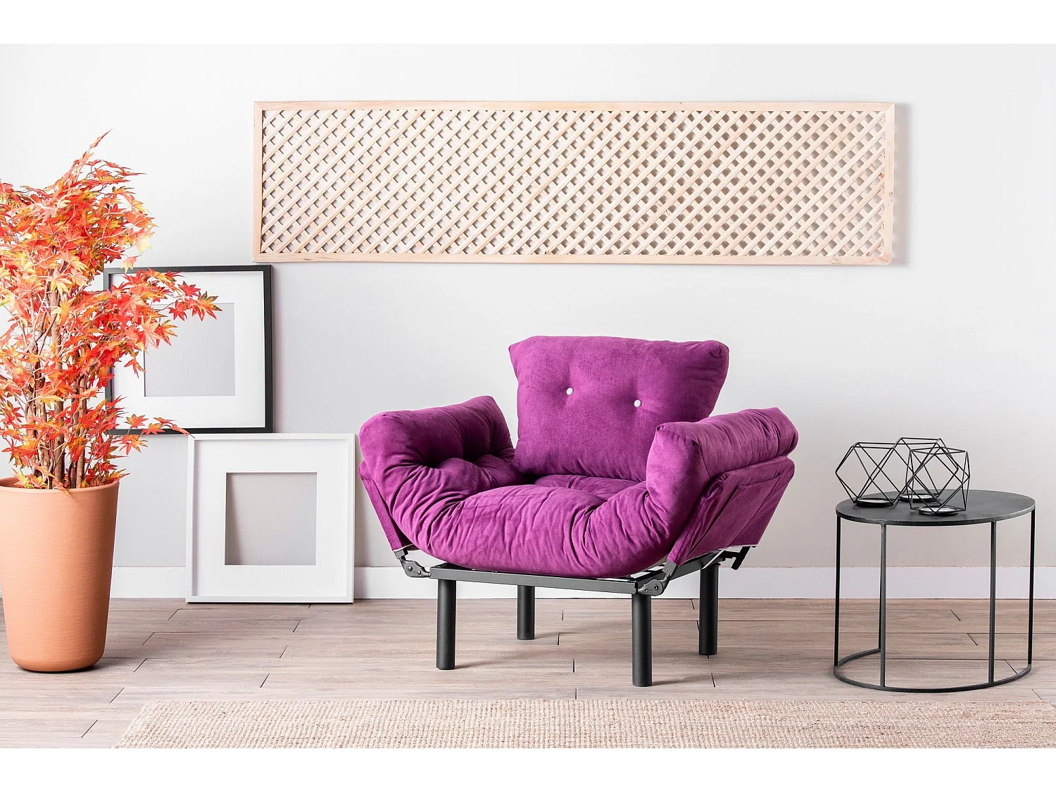 Fauteuil avec accoudoirs mobiles Tresa Velours Violet