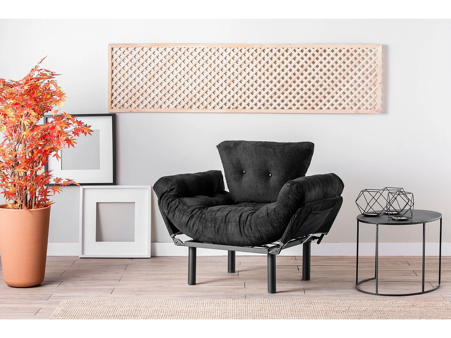 Fauteuil avec accoudoirs mobiles Tresa Velours Noir