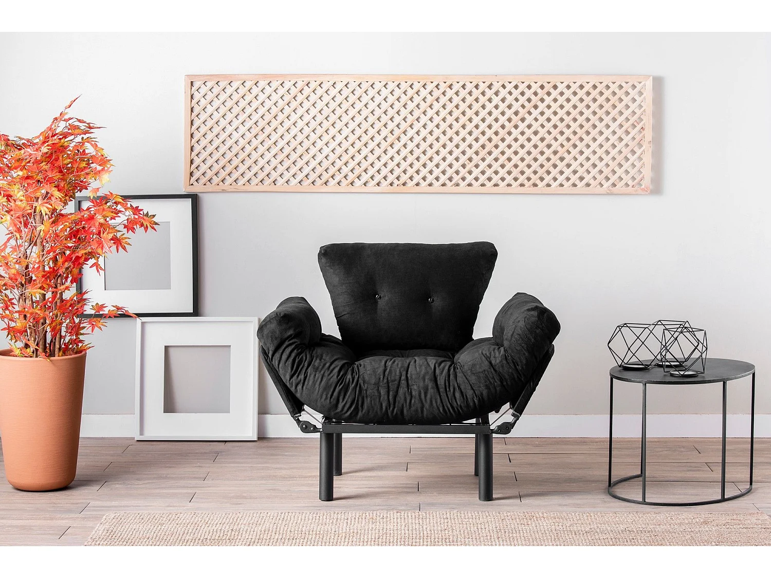 Fauteuil avec accoudoirs mobiles Tresa Velours Noir