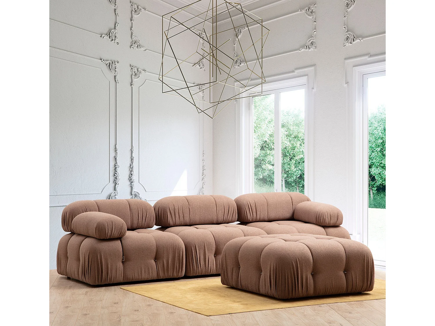 Sillón modular Altadena A104, De color marrón claro, 75x95x95cm, Tapiz, Patas: Plástico