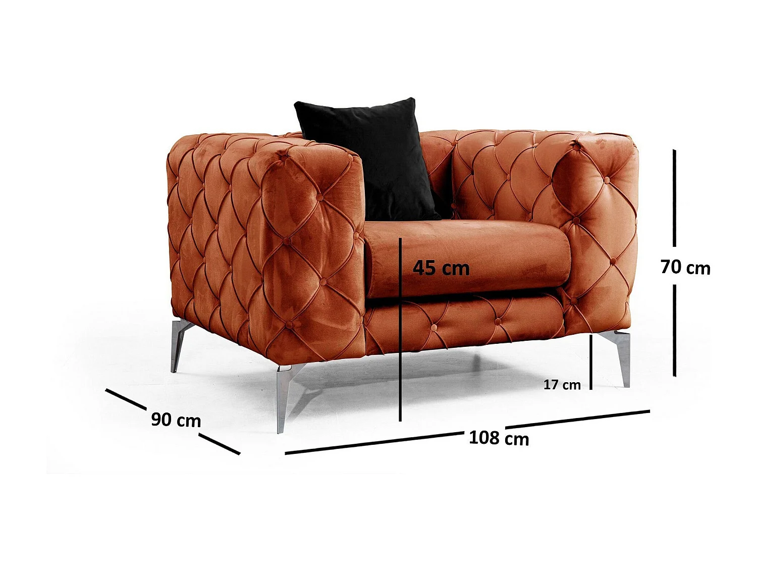 Chesterfield sillón Altadena 358, Rojo, 70x108x90cm, Tapiz, Patas: Metal