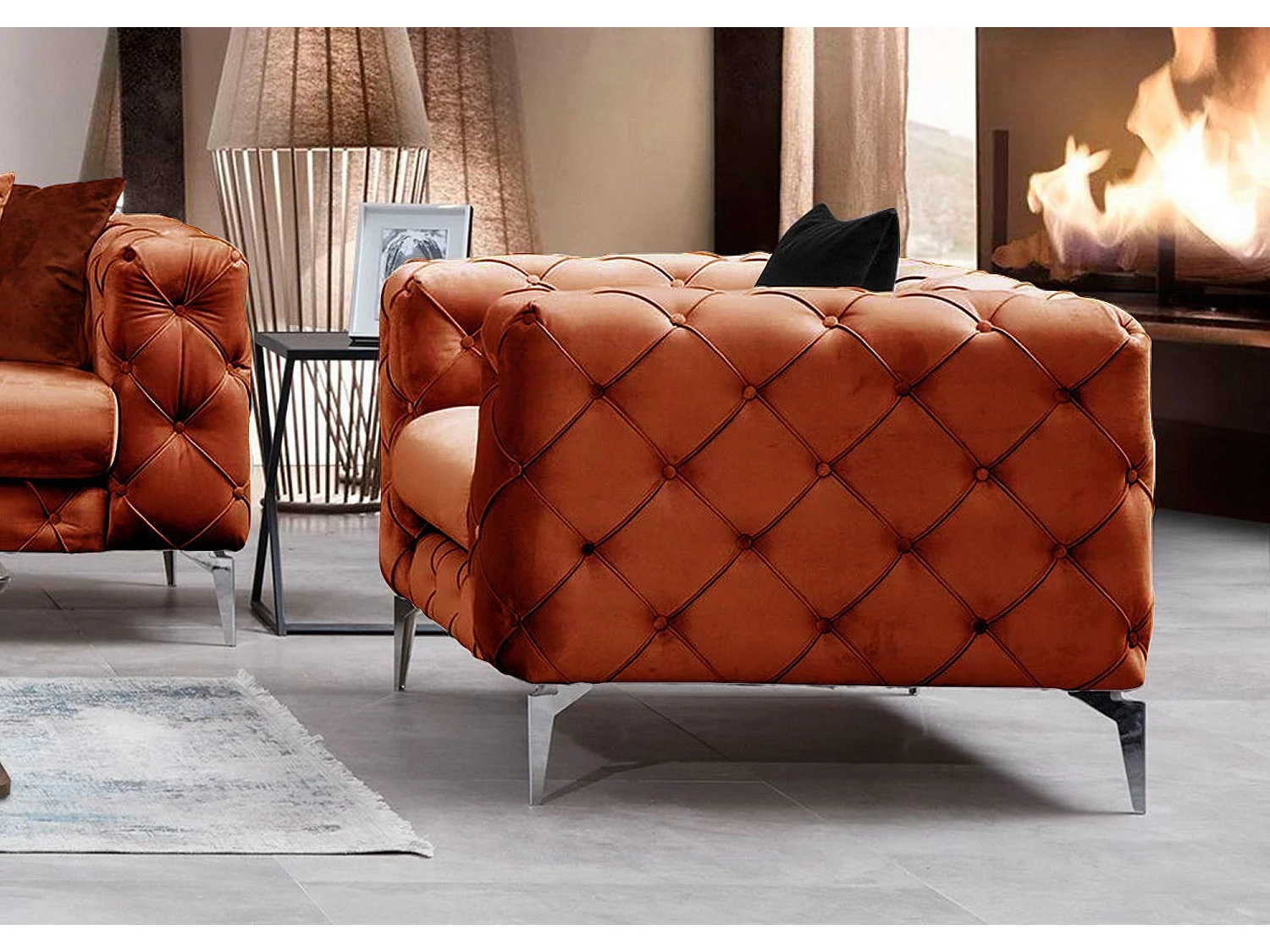 Chesterfield sillón Altadena 358, Rojo, 70x108x90cm, Tapiz, Patas: Metal