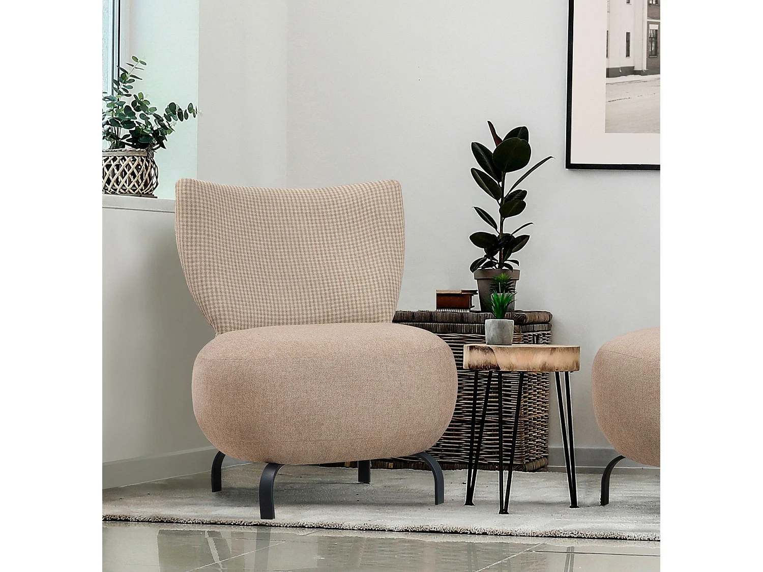 Sillón – 64 cm x 84 cm x 74 cm – crema – tejido chenilla y madera de carpe