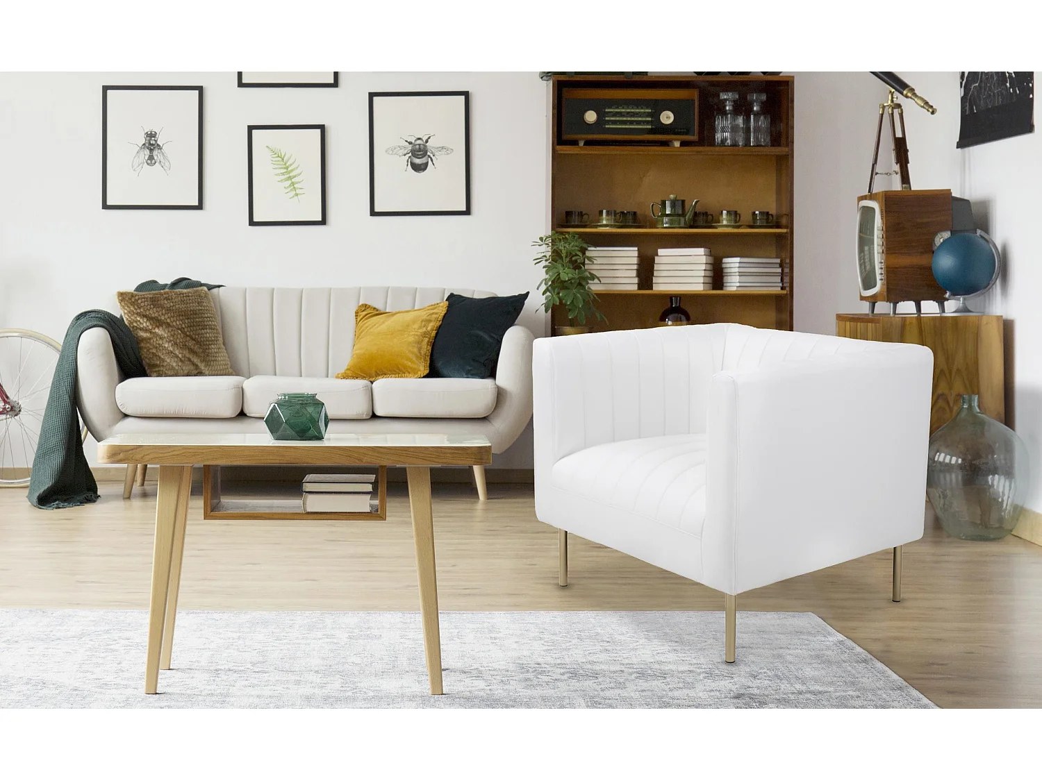 Fauteuil moderne à coutures verticales Sacramento Simili Blanc