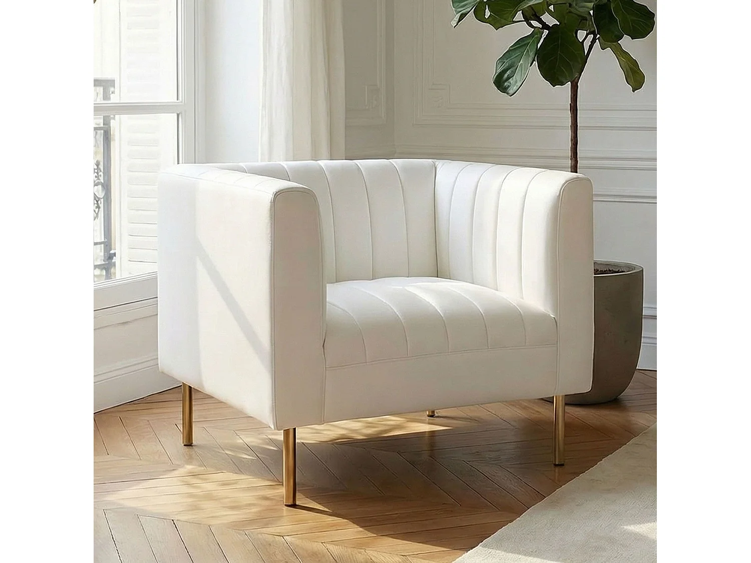 Fauteuil moderne à coutures verticales Sacramento Simili Blanc
