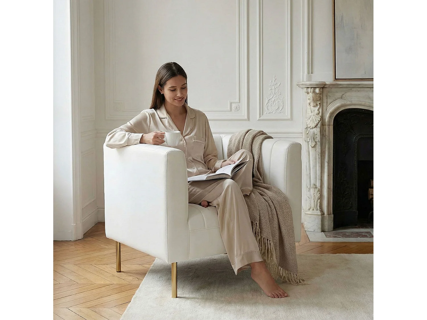 Fauteuil moderne à coutures verticales Sacramento Simili Blanc