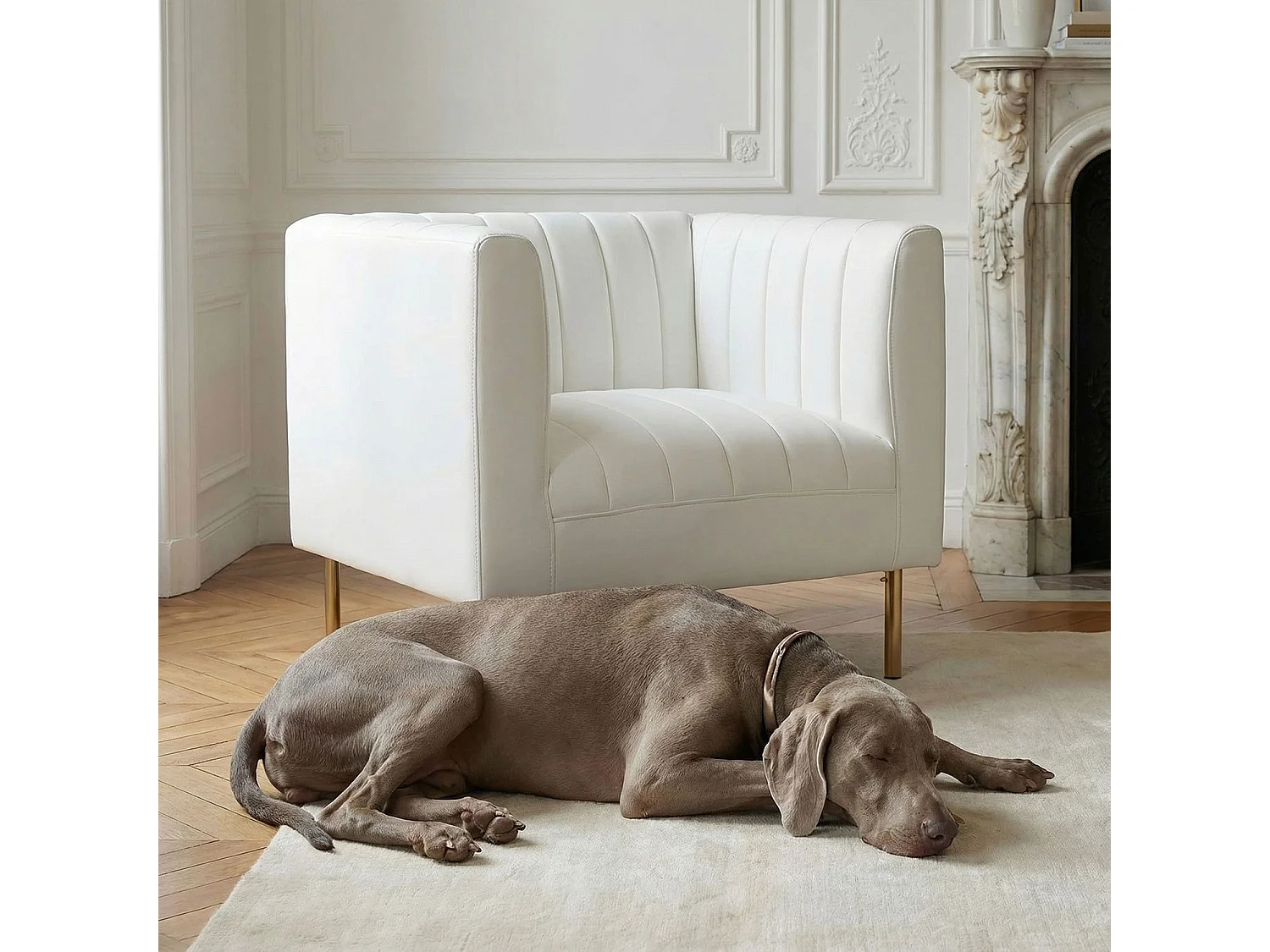 Fauteuil moderne à coutures verticales Sacramento Simili Blanc