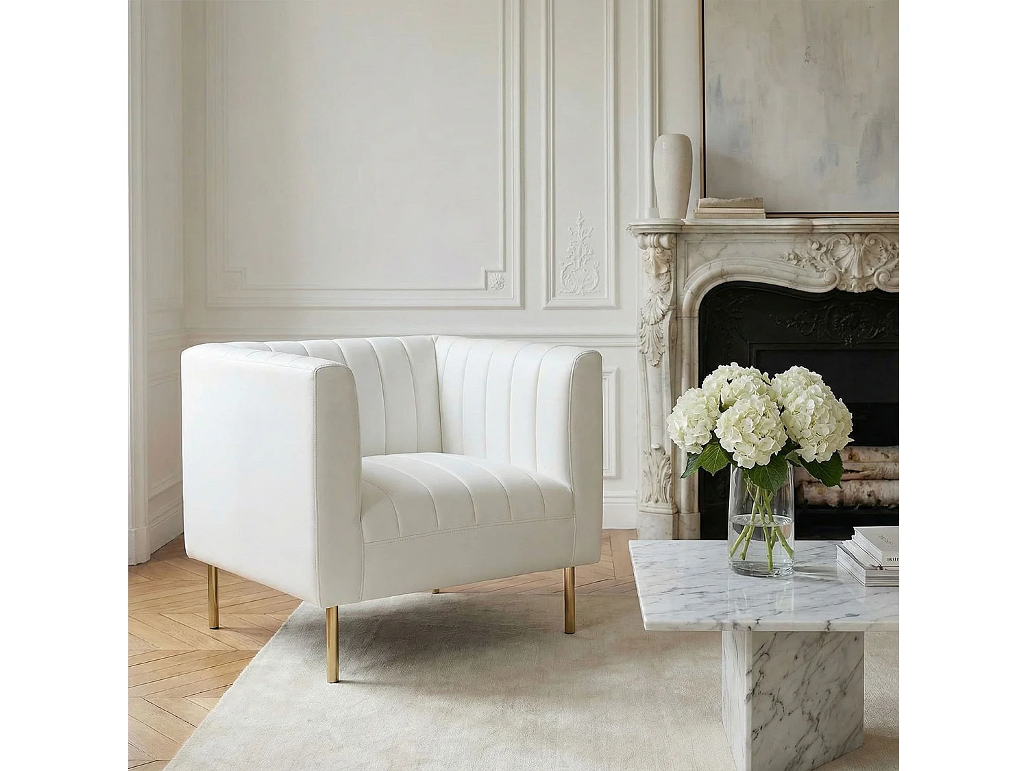 Fauteuil moderne à coutures verticales Sacramento Simili Blanc