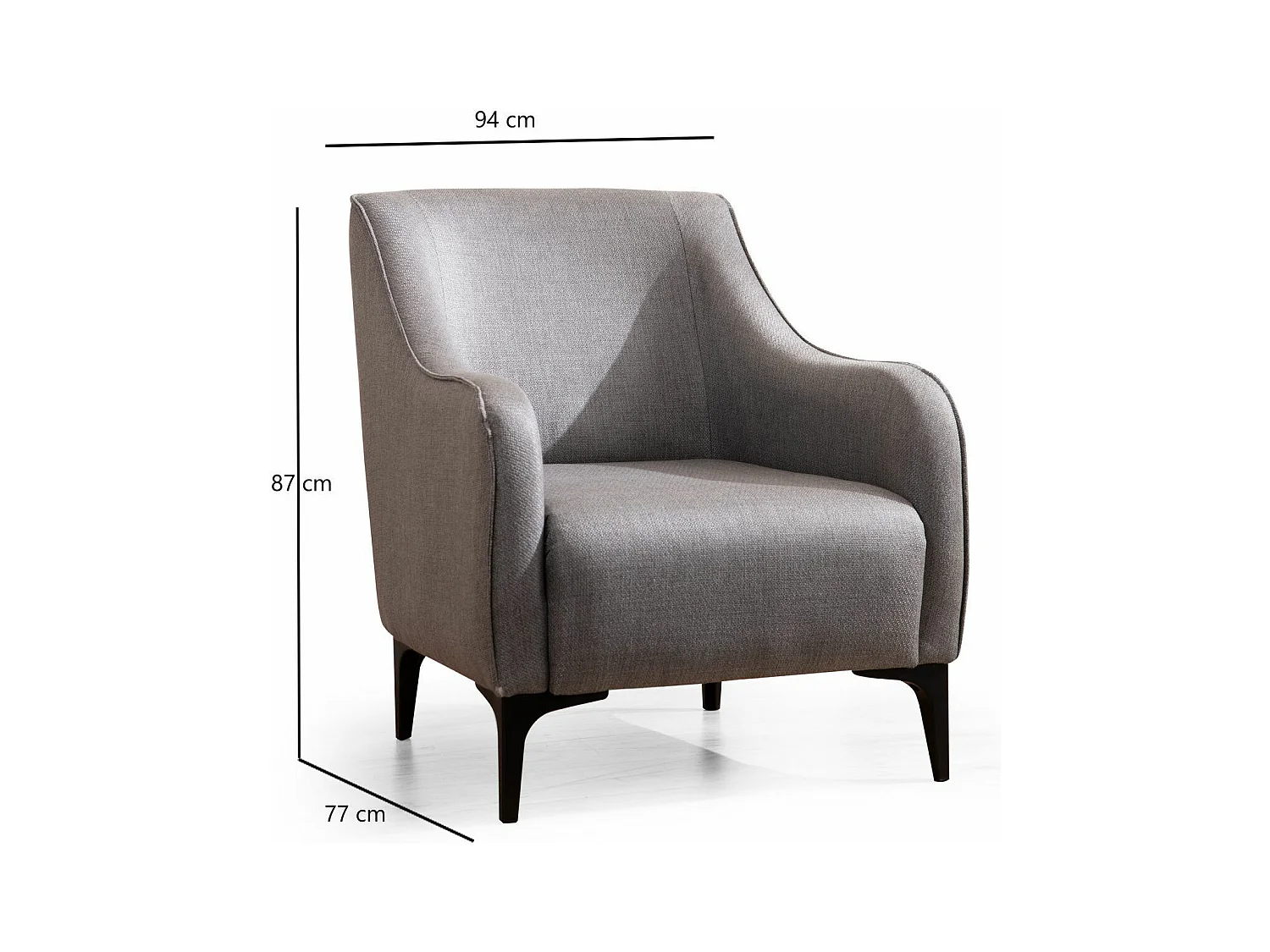 Elegante fauteuil, grijze stof, beukenhouten frame, 94x87x77 cm | 100% polyester, kussens van schuim en veren, inclusief 2 kussens | Ontwerp