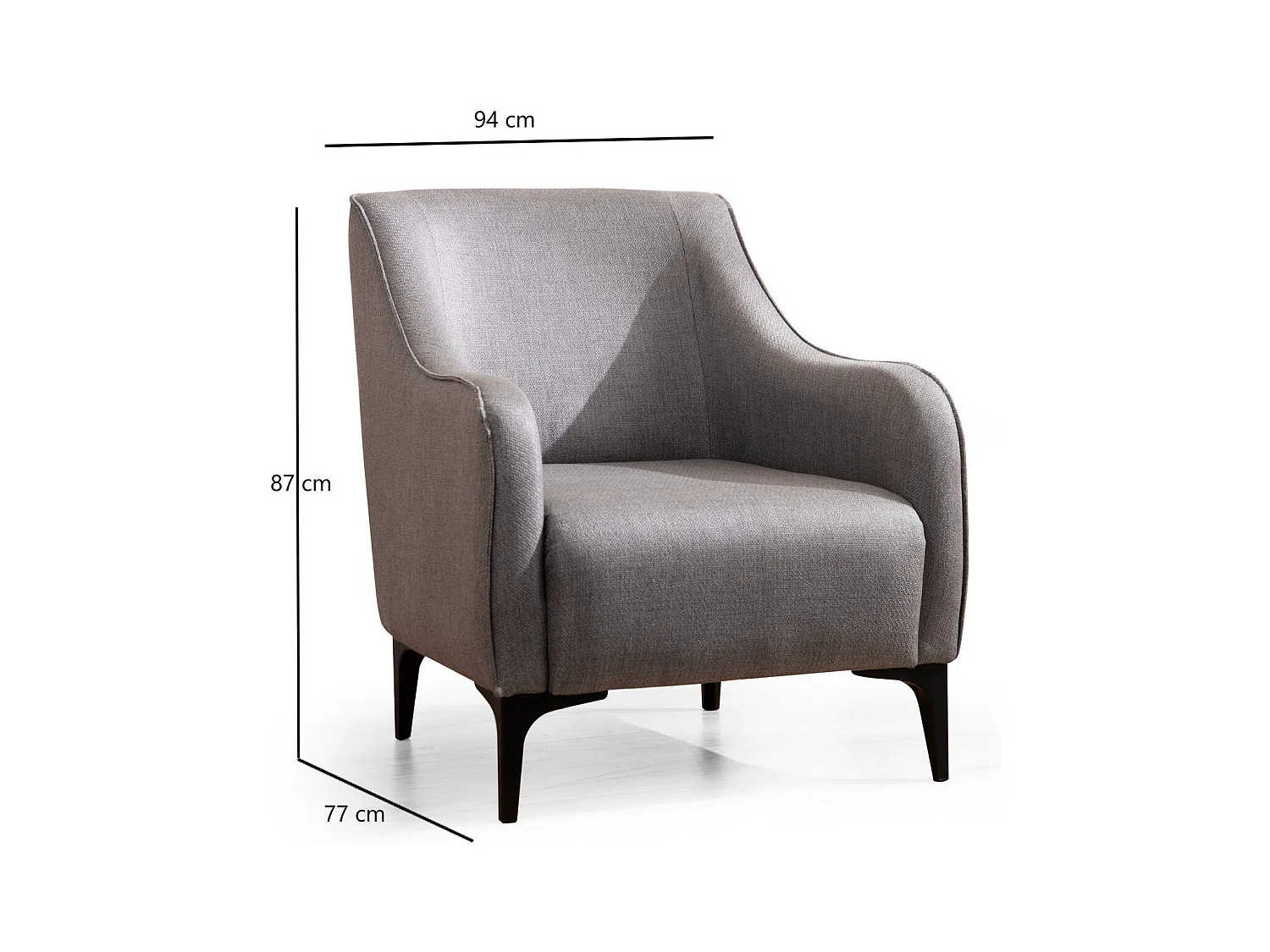 Elegante fauteuil, grijze stof, beukenhouten frame, 94x87x77 cm | 100% polyester, kussens van schuim en veren, inclusief 2 kussens | Ontwerp