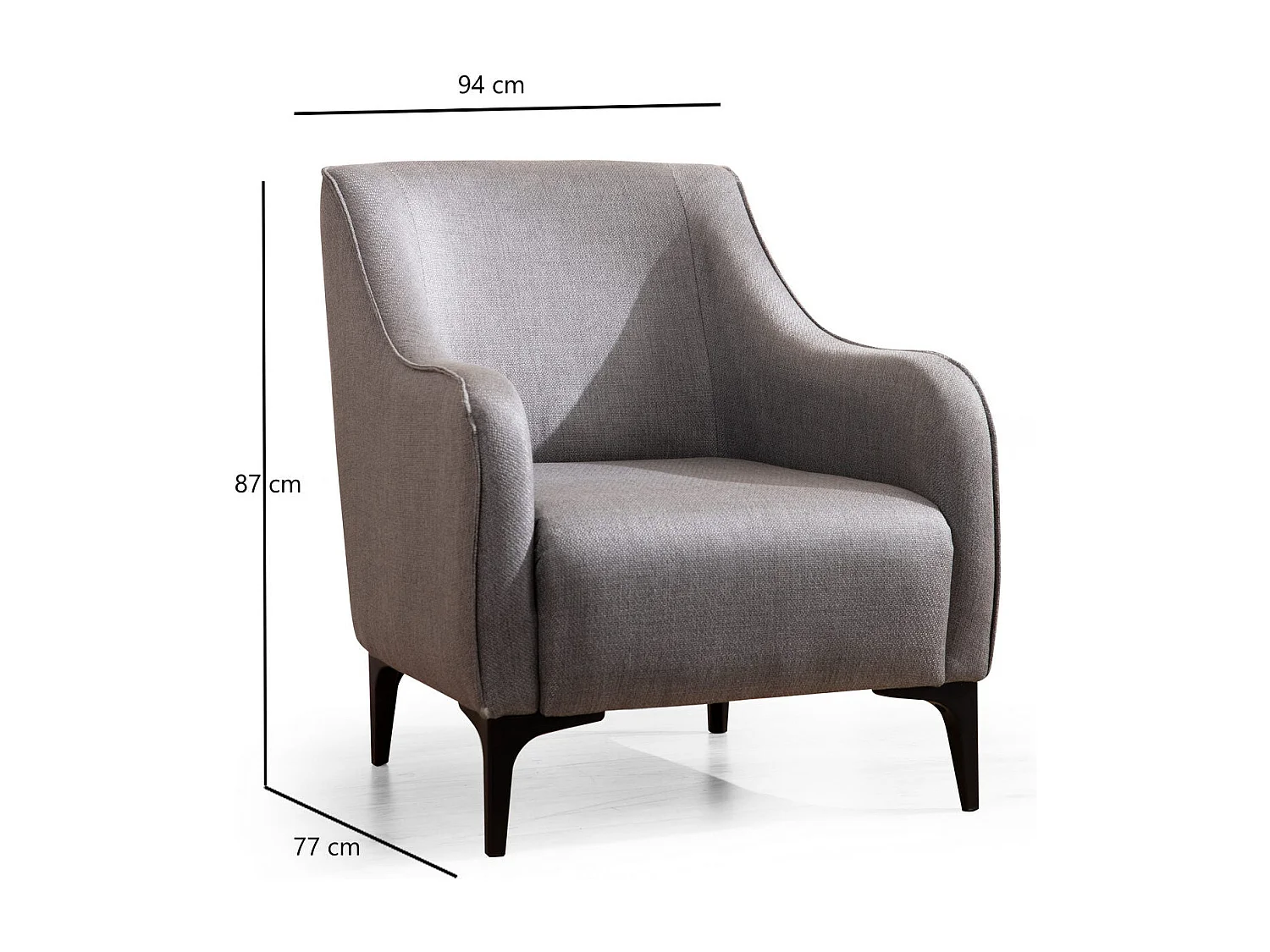 Poltrona Elegante, Tecido Cinza, Estrutura em Madeira de Faia, 94x87x77 cm | 100% Poliéster, Almofadas de Espuma e Penas, Inclui 2 Travesseiros | Desi