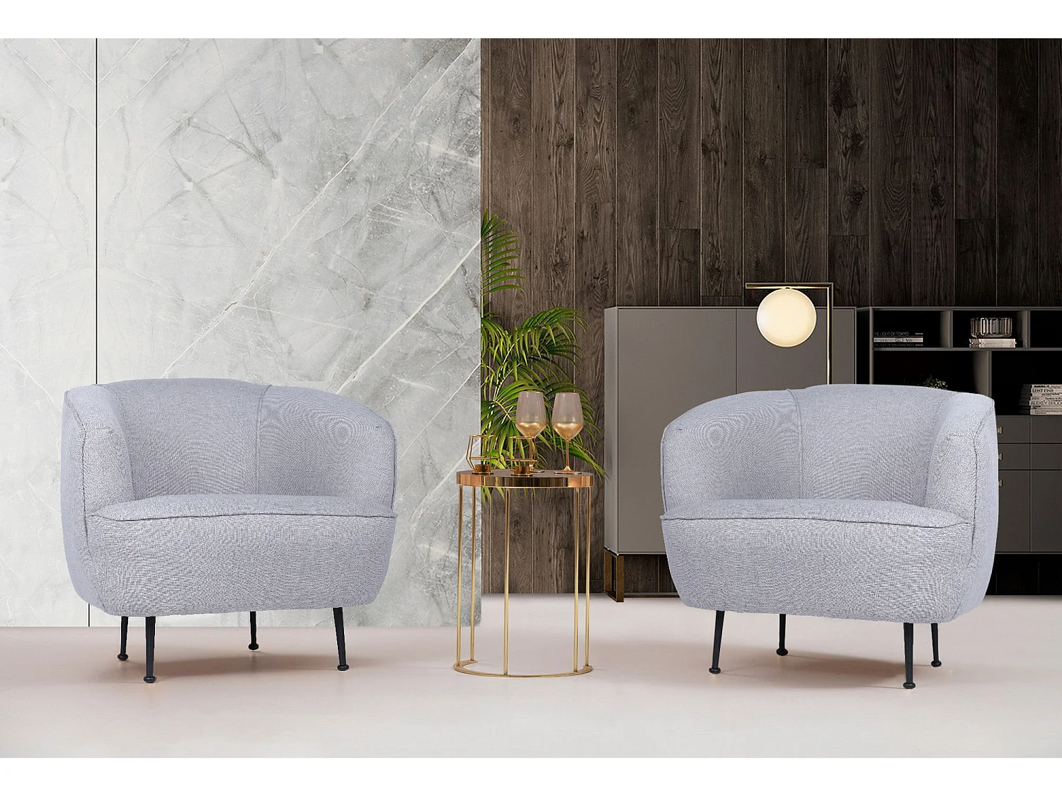 Poltrona de orelhas estilosa, cinza claro, 83 x 72 x 75 cm | Estrutura em madeira de faia e aglomerado, linho 100% poliéster, pernas em metal preto fo