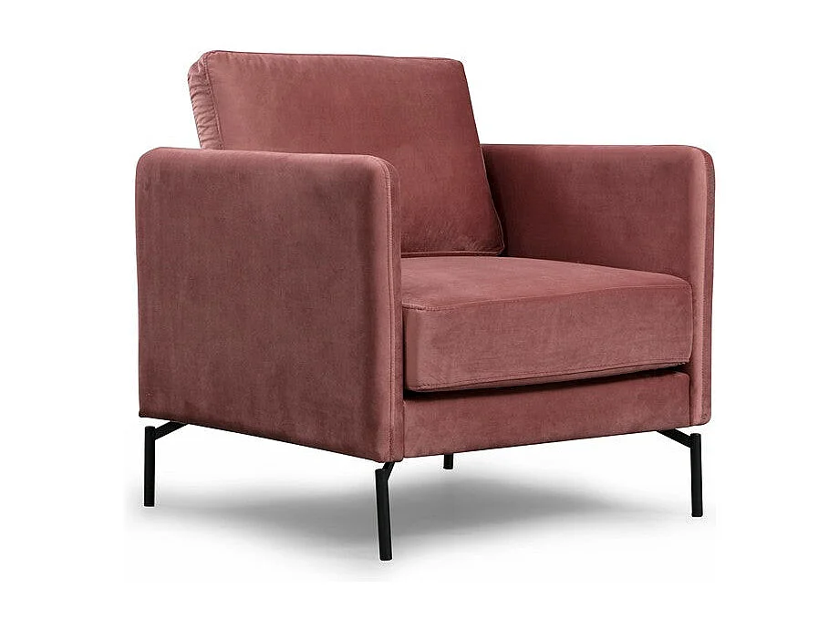 Eleganter rosa Sessel, Rahmen aus Buchenholz und Spanplatte, 81 x 87 x 90 cm | 100 % weicher Polyesterstoff, mattschwarze Metallbeine | Perf