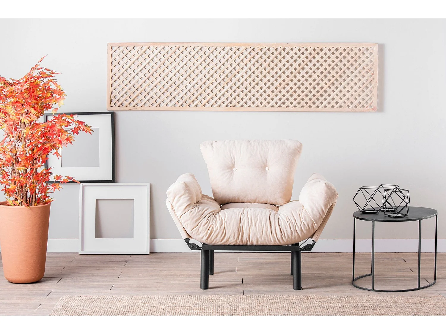 Poltrona moderna – 95 x 85 x 70 cm – Creme – Poliéster