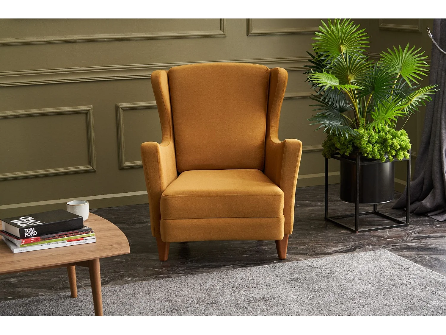 Elegante fauteuil – 77 cm B x 98 cm H x 80 cm D – Goud – Fluweel