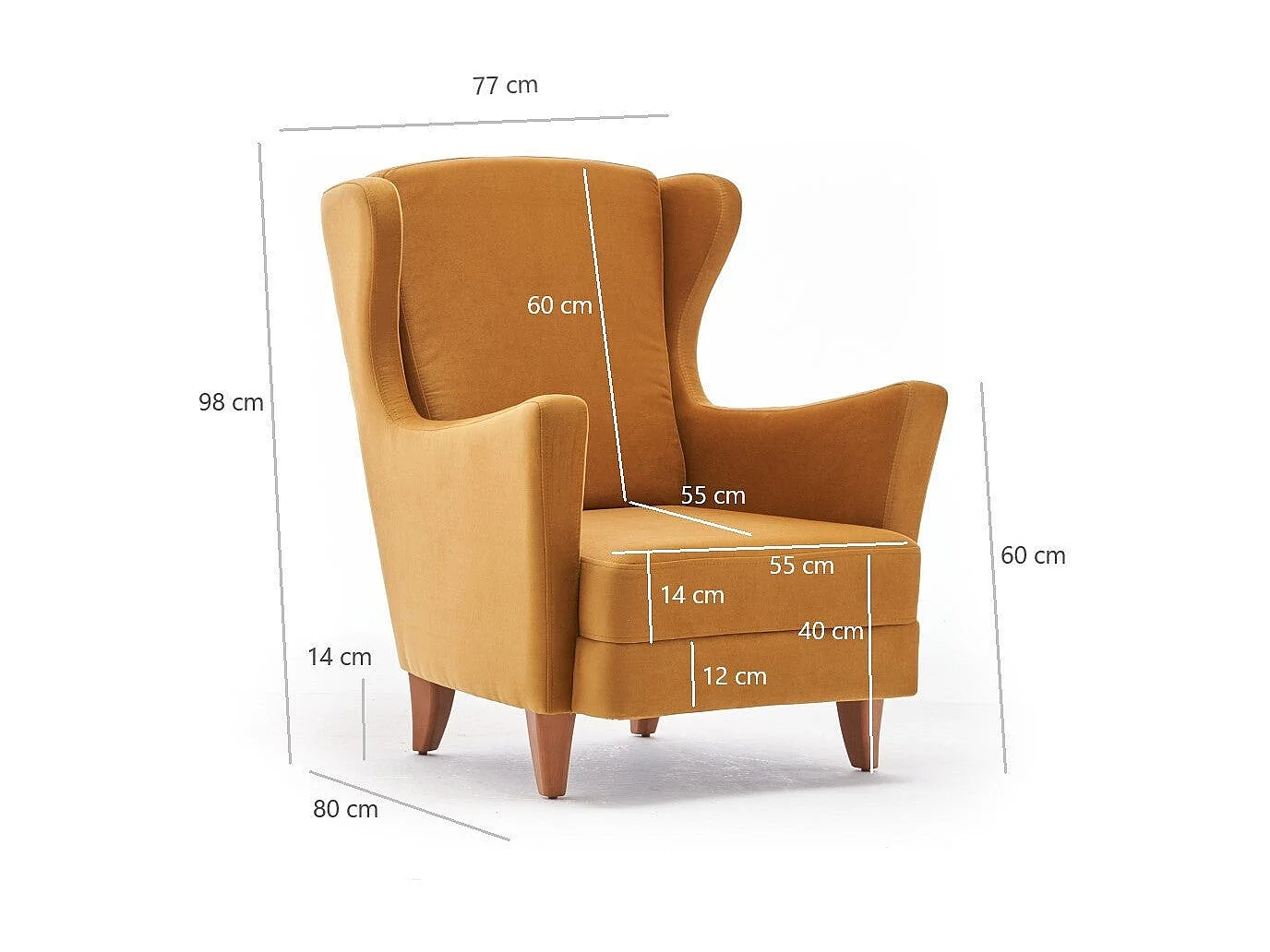 Elegante fauteuil – 77 cm B x 98 cm H x 80 cm D – Goud – Fluweel