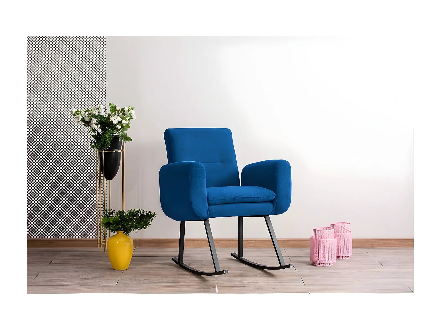 Fauteuil à bascule Calvet Tissu Bleu et Métal Noir