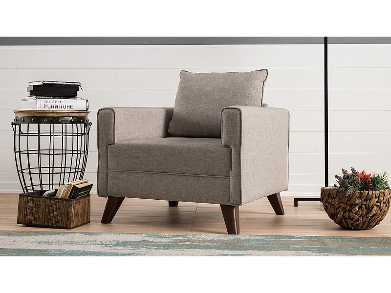 Sillón Altadena B101, De color marrón claro, 85x82x81cm, Tapiz, Patas: Plástico