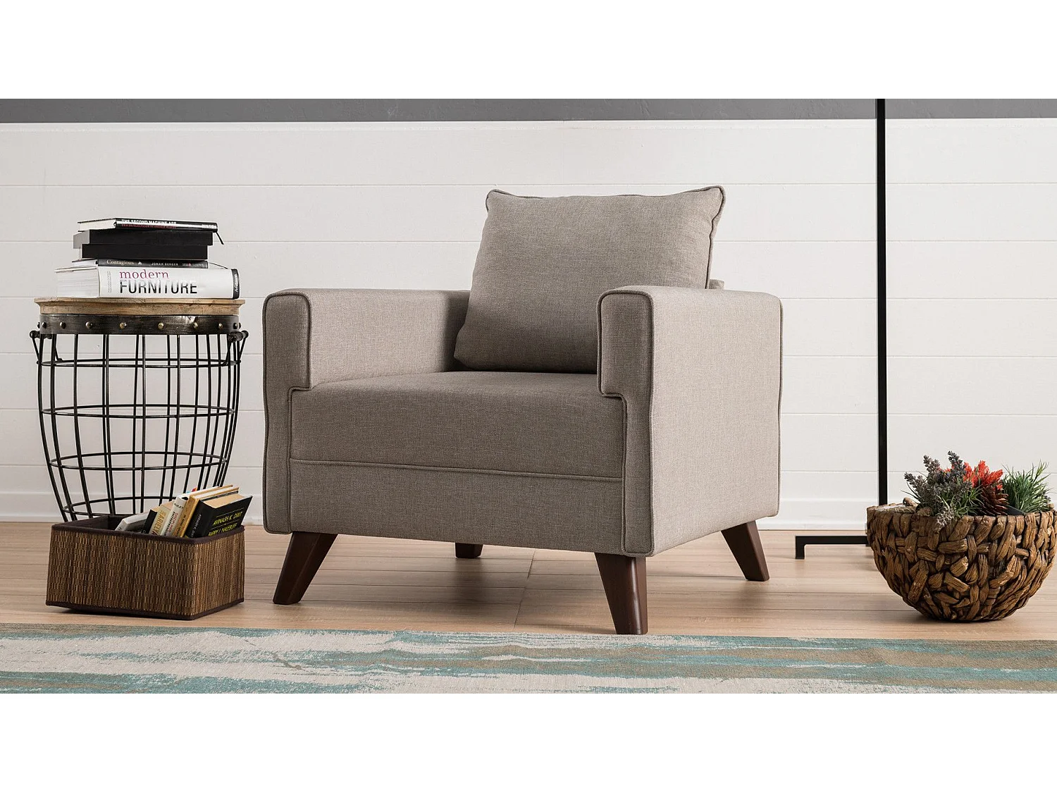 Sillón Altadena B101, De color marrón claro, 85x82x81cm, Tapiz, Patas: Plástico