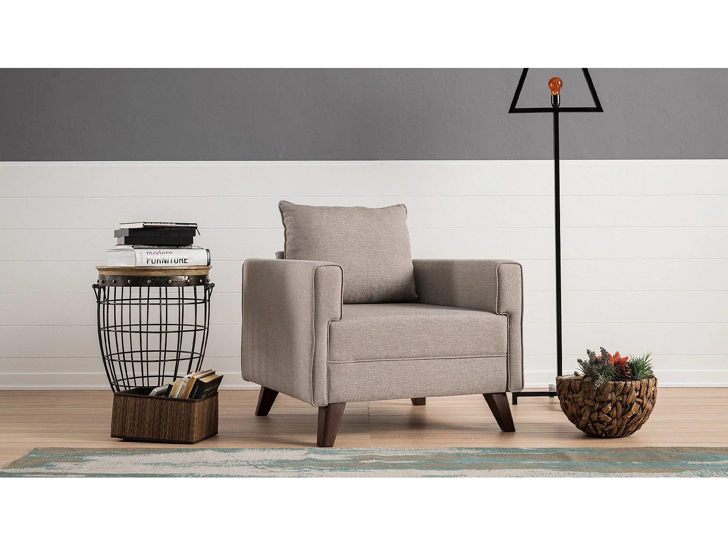 Sillón Altadena B101, De color marrón claro, 85x82x81cm, Tapiz, Patas: Plástico