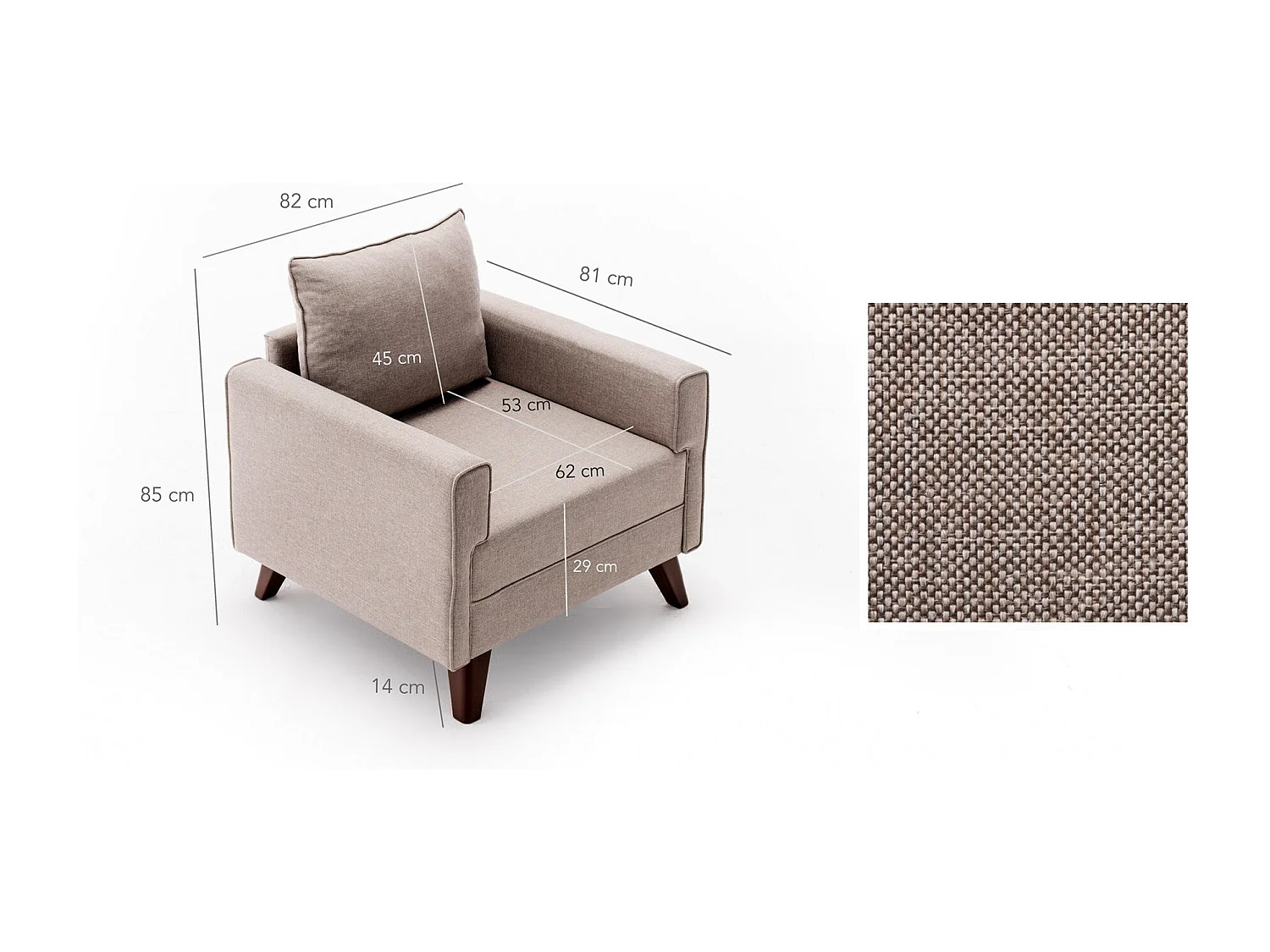 Sillón Altadena B101, De color marrón claro, 85x82x81cm, Tapiz, Patas: Plástico